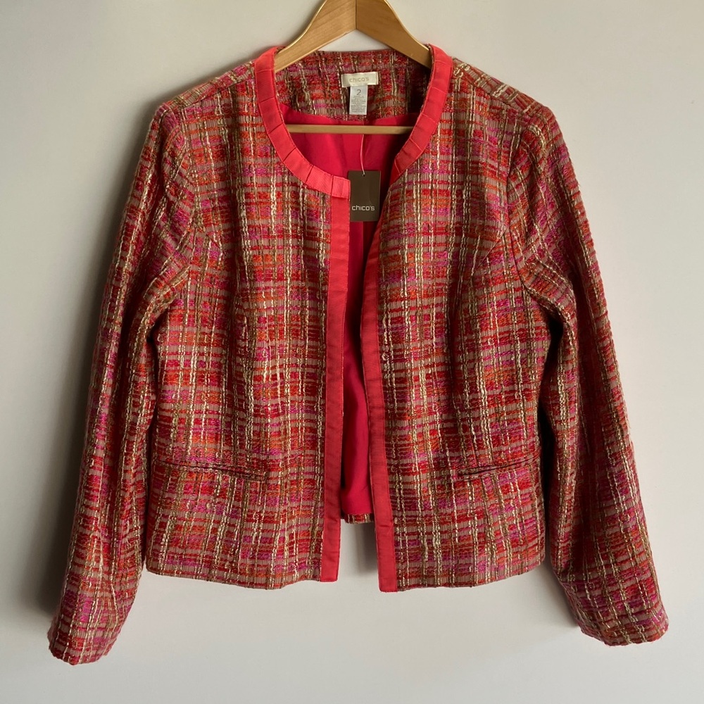 Chico's Vibrant Pink Plaid Blazer